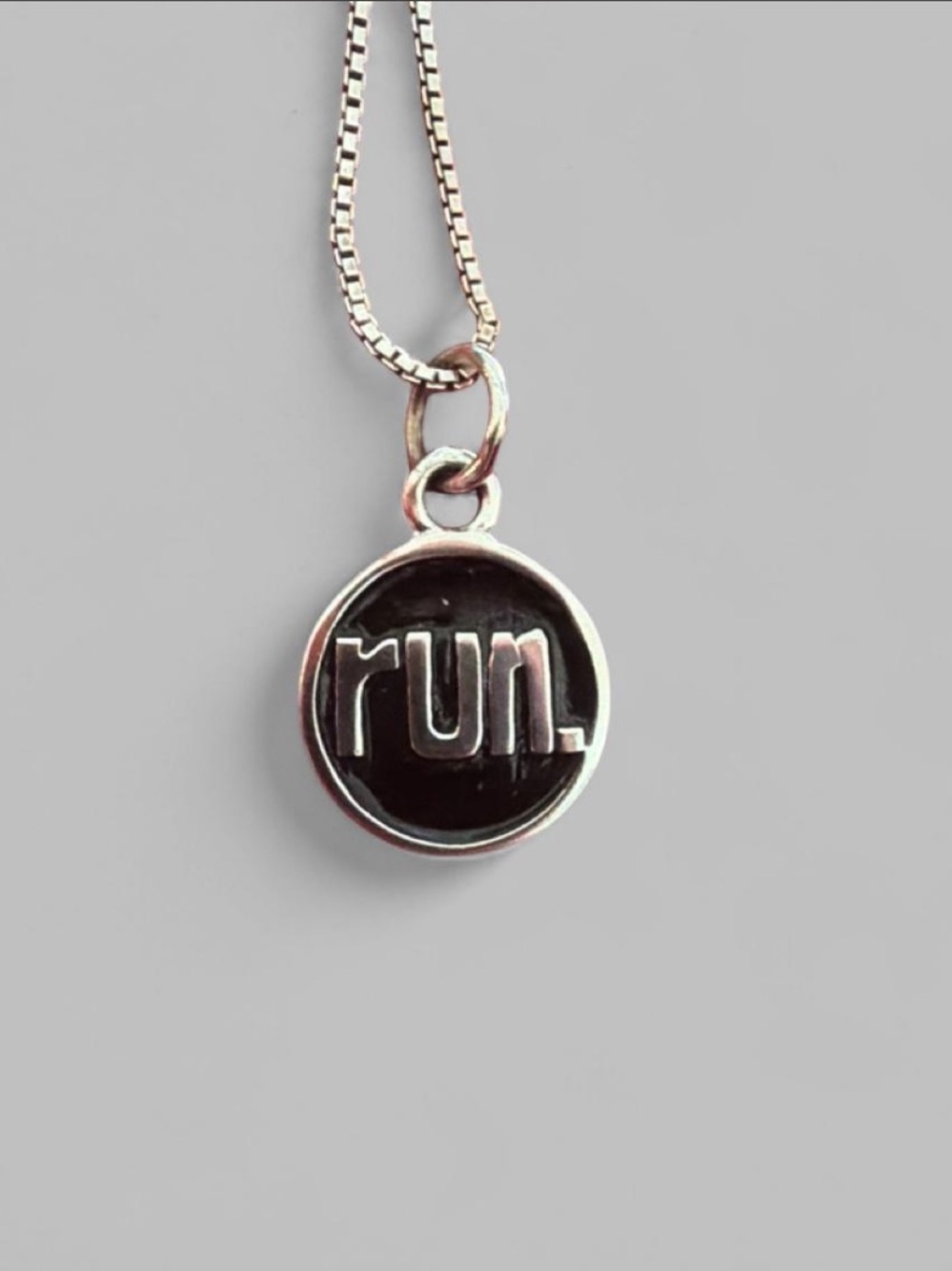 Sterling Silver “Run” Pendant Necklace 17” in Black and Silver 925